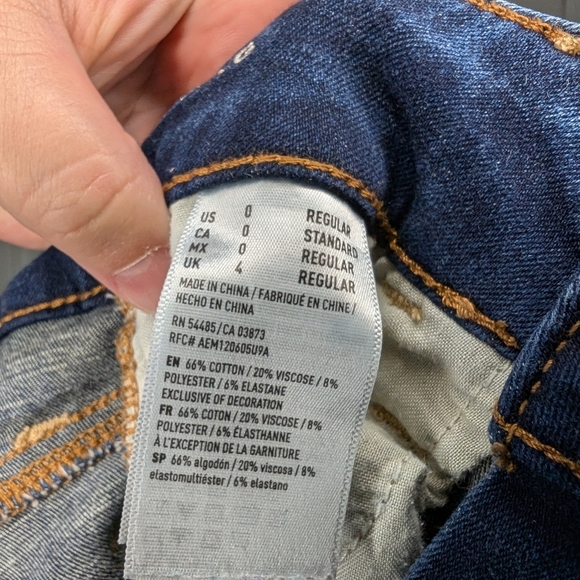 American Eagle Hi Rise Jegging Jeans Distressed Denim Size 0 360 Super Stretch - Picture 7 of 8